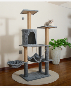 &Aacute;rbol para gatos integrado multifuncional lujoso gris claro con poste de sisal