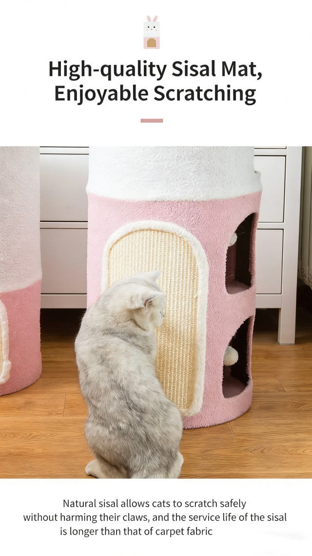 Meduim Doppelschichtiger niedlicher Kaninchen-Sisal-Katzenbaum mit Nest-Stil