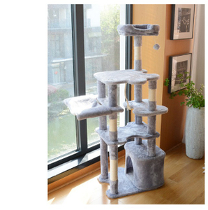 Pohon Kucing Mewah Bertingkat dengan Tiang Garuk Sisal, Tempat Tidur Gantung, Kondominium Tertutup & Platform Multi-Lompat untuk Rumah Tangga Besar/Banyak Kucing