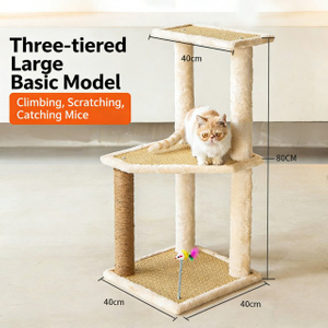 3-Tier Large Basic Rattan Mat Cat Tree Eco-Friendly Scandere arcem cum Sisal Posts pro Indoor Cats