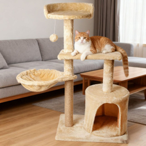 Inicio &Aacute;rbol para gatos con nido doble, nido con anillo de hierro y pelota de peluche