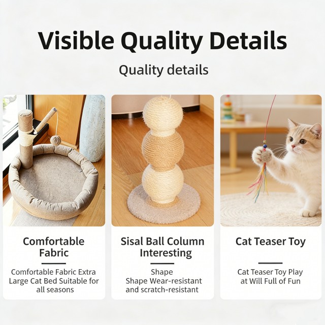 &Aacute;rbol para gatos con bola de sisal y rinc&oacute;n de felpa de lujo: refugio para mascotas multifuncional y ecol&oacute;gico