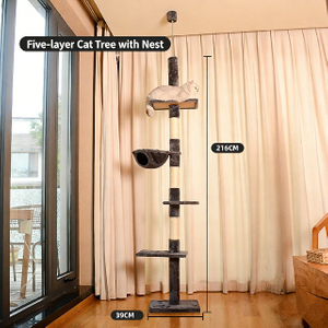 Robuster Sisal-Kratzbaum mit einem Pfosten, vom Boden bis zur Decke freistehendes Design